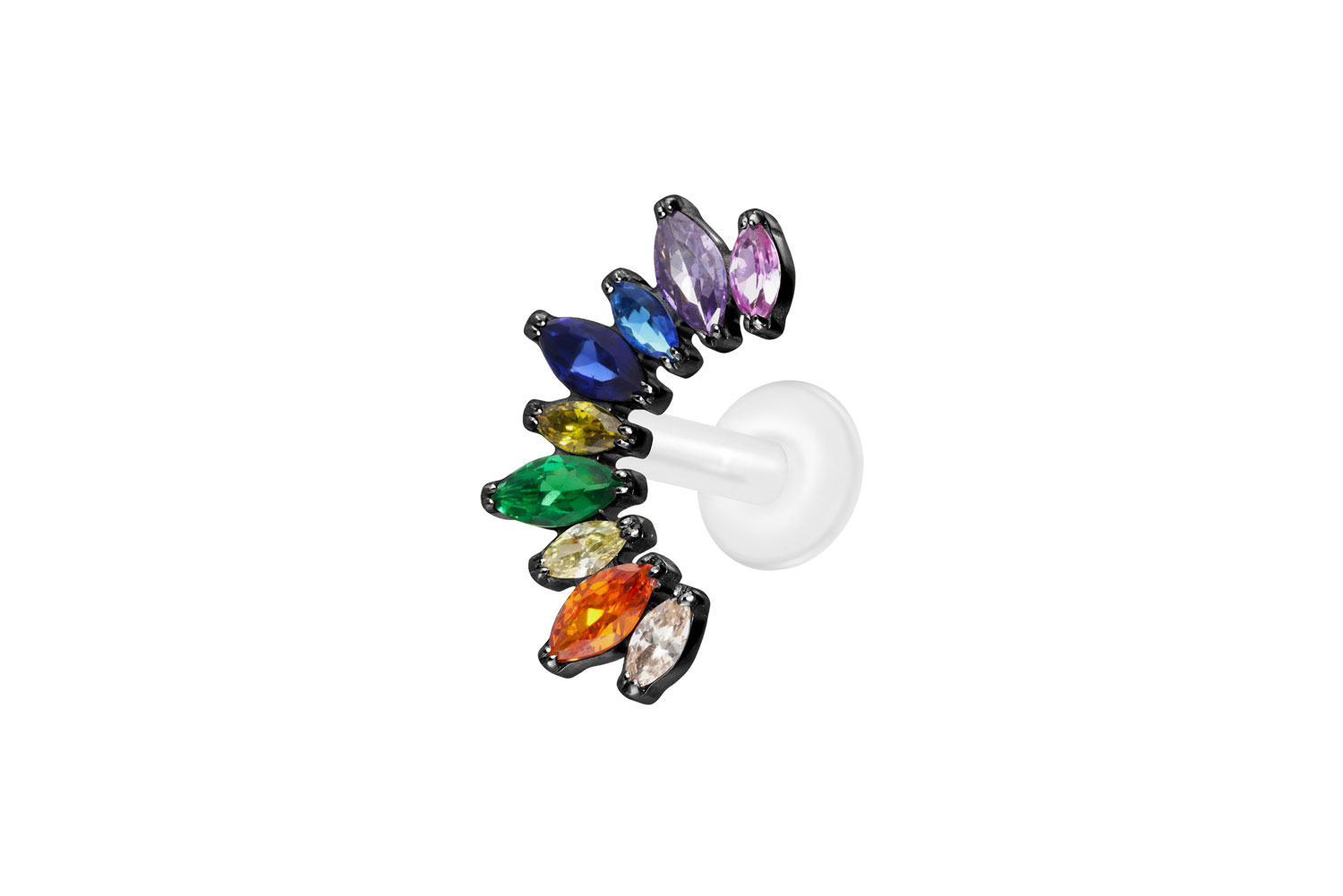 PTFE Labret Piercing mit Innengewinde + Titan-Aufsatz BUNTER KRISTALLBOGEN